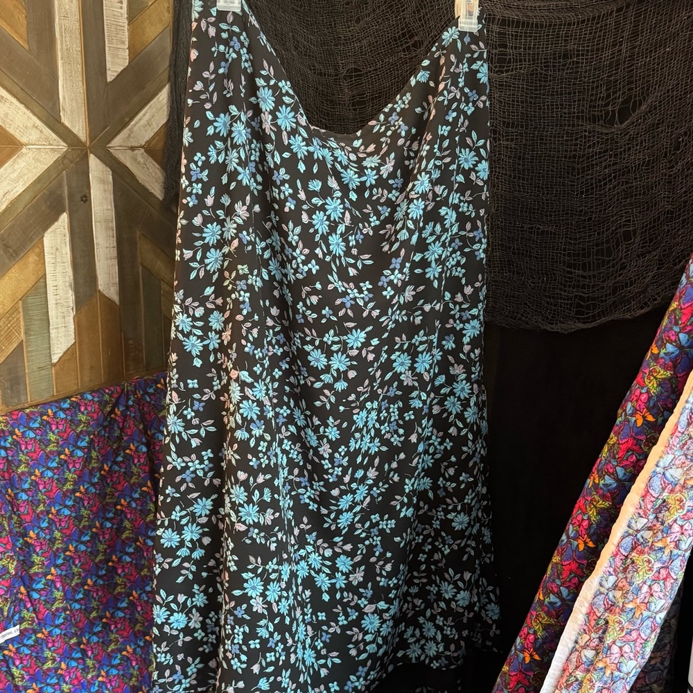 Lane Bryant Black maxi skirt with Blue Floral Design